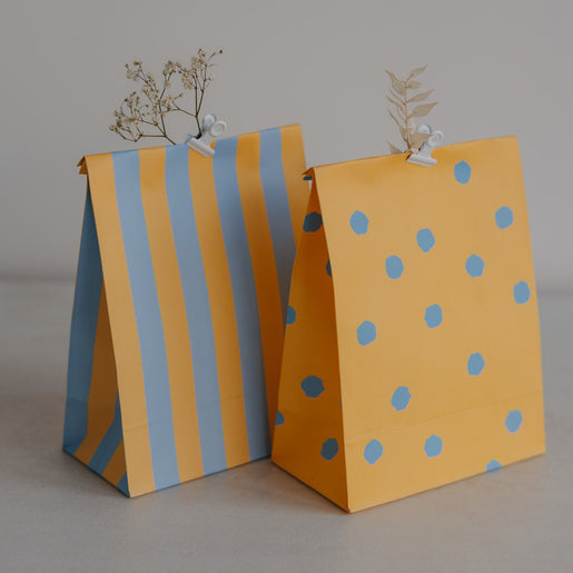 Papiertüten Streifen & Punkte Blau S im 6er Set (VE = 5 Sets)