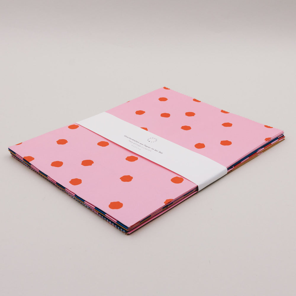 Papiertüten Streifen & Punkte Rosa M im 6er Set (VE = 5 Sets)