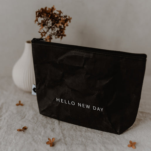 Kosmetiktasche schwarz Hello New Day (VE = 6 Stück)