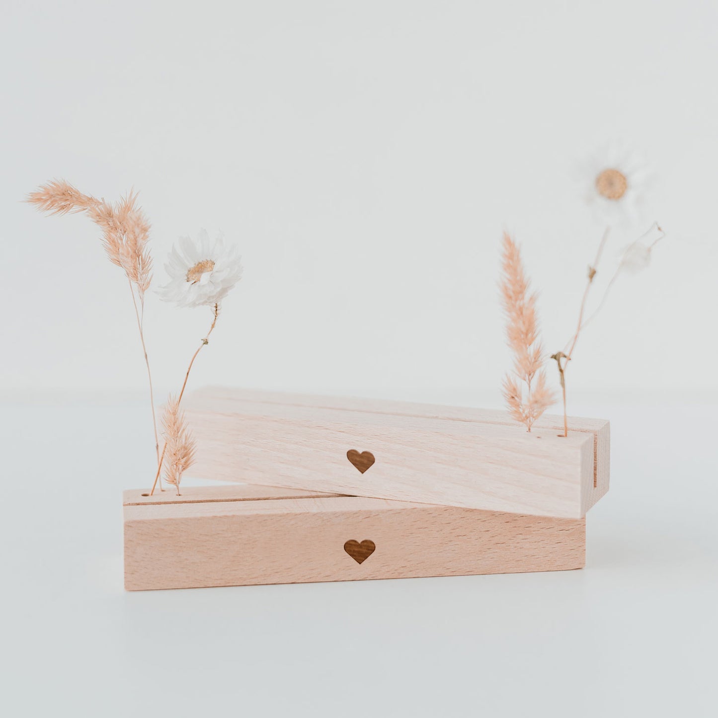 Card and flower holder set of 2 - 12 cm heart natural (PU= 6 sets)