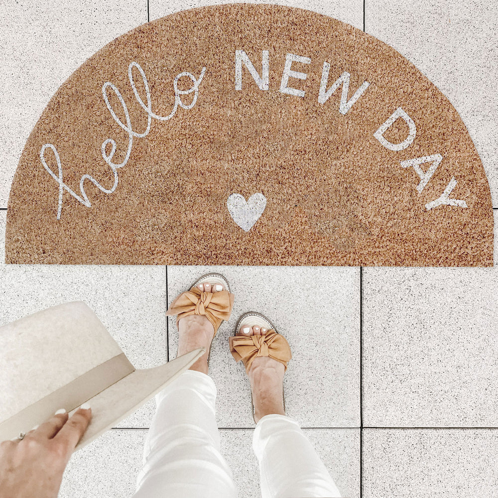 Kokos Fußmatte Halbrund Hello New Day (VE = 6 Stk)