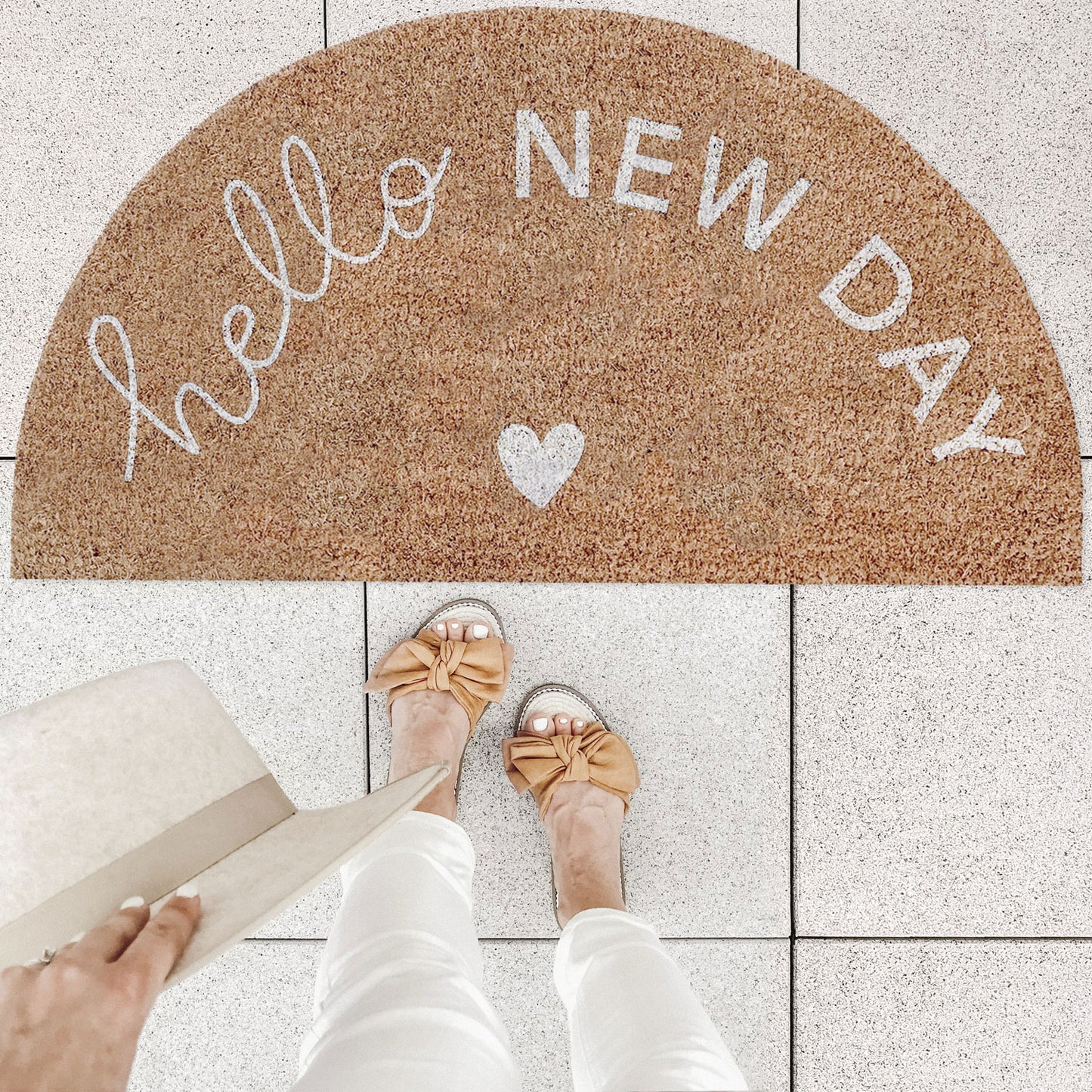 Kokos Fußmatte Halbrund Hello New Day (VE = 6 Stk)