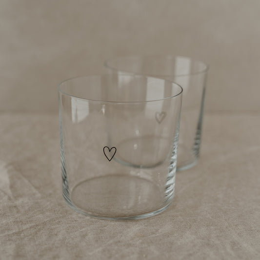 Drinking glass in a set of 2 heart black (PU = 4 sets)