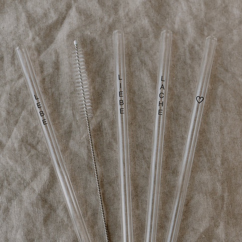 Straws Live Love Laugh black made of glass 20cm in a set of 4 (PU = 10 sets)