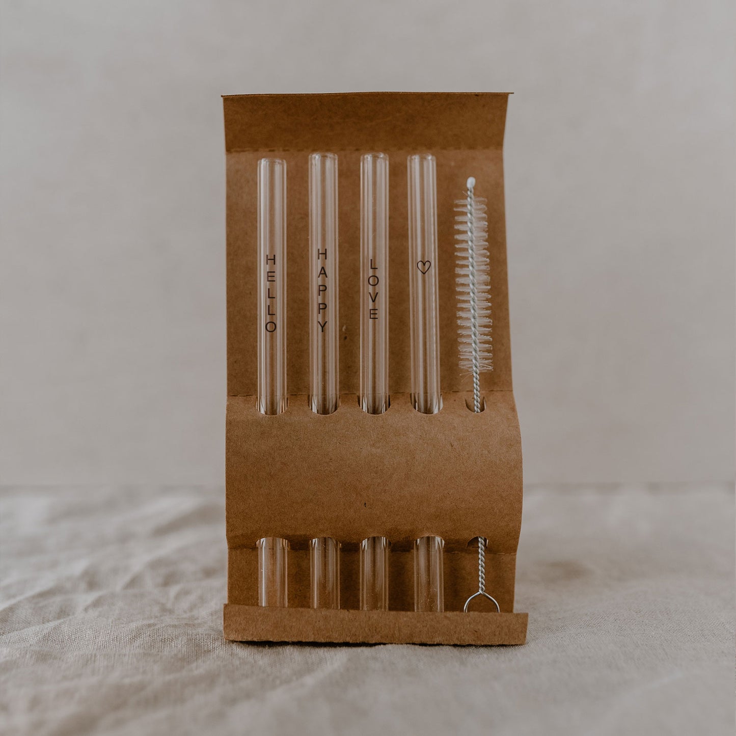 Strohhalme Hello Love schwarz aus Glas 13cm im 4er Set (VE = 10 Sets)