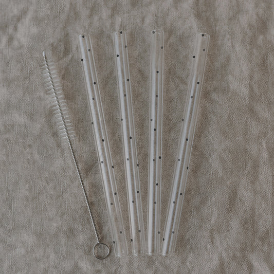 Pailles en verre Pois Noirs 13cm en lot de 4 (UE = 10 Ensembles)