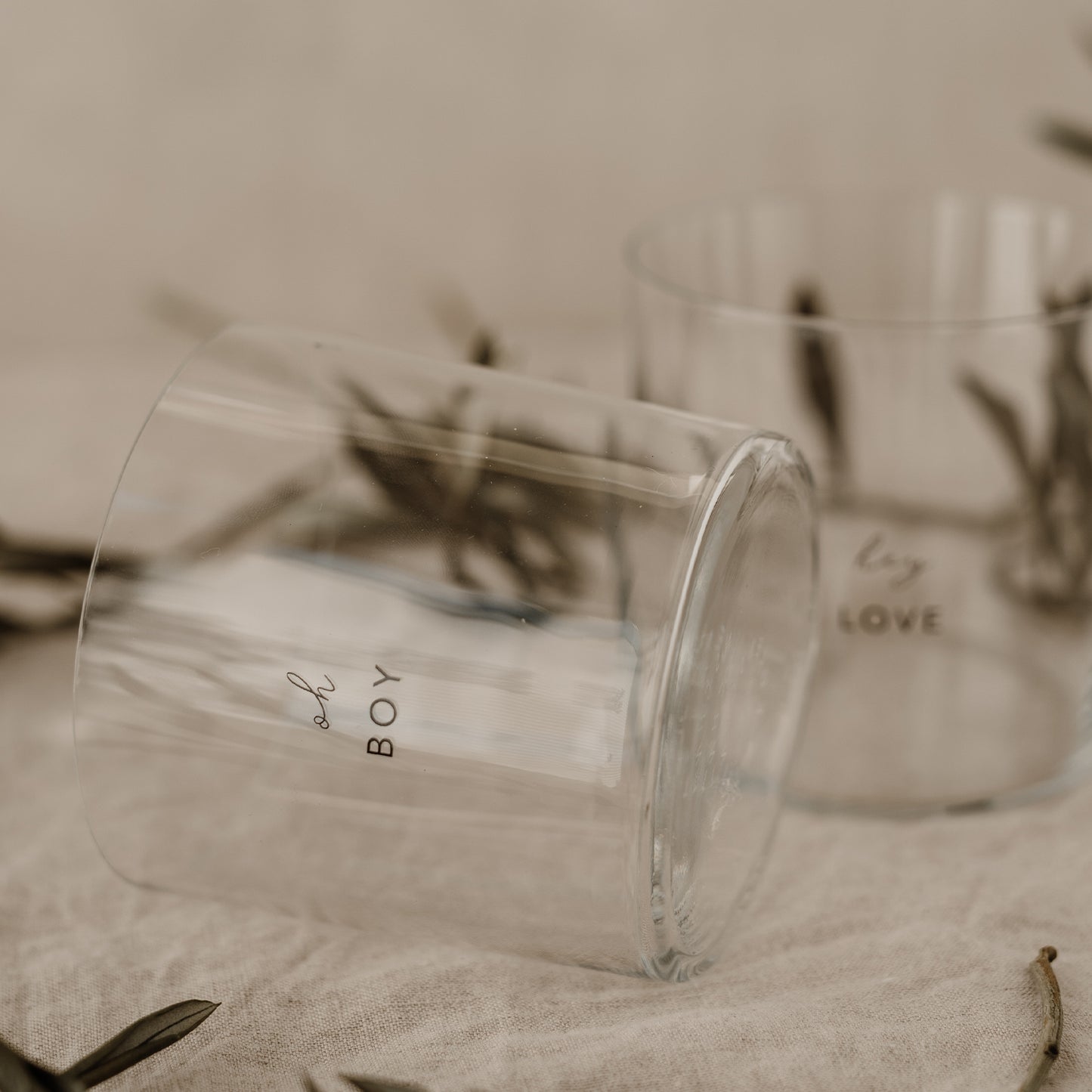 Drinking glass in a set of 2 Boy & Love (PU = 4 sets)