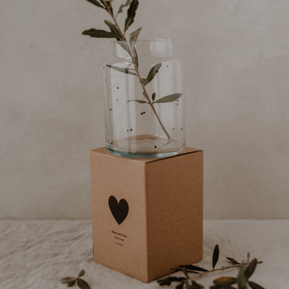 Vase aus Glas groß Punkte (VE = 6 Stk)