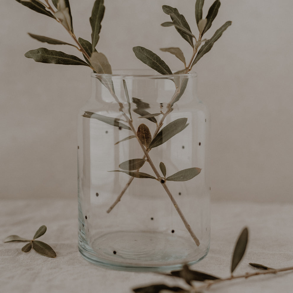 Vase aus Glas groß Punkte (VE = 6 Stk)