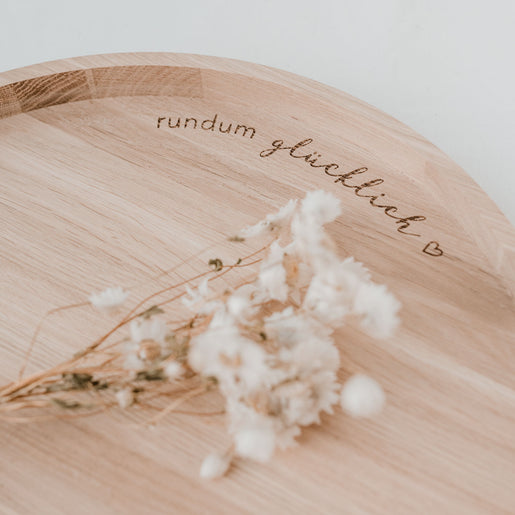 Tablett Rundum Glücklich aus Eiche 36cm (VE = 3 Stk)