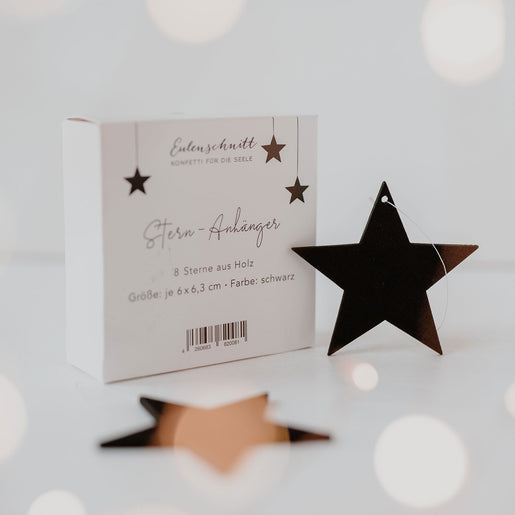 Wooden Pendant Star Black in a Set of 8 (PU = 8 pieces)