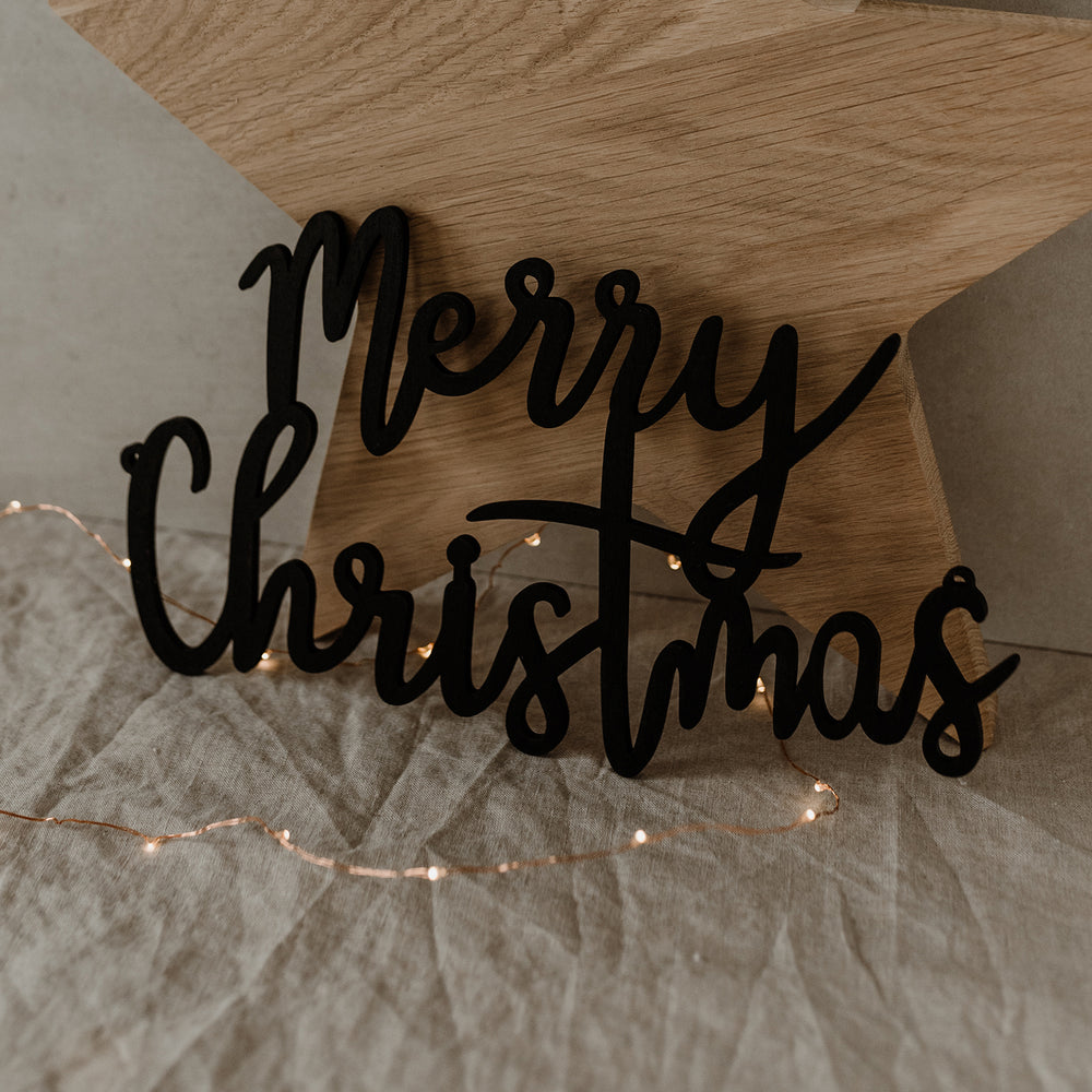 Lettres en relief en bois Merry Christmas en Noir (UE = 8 Pièces)