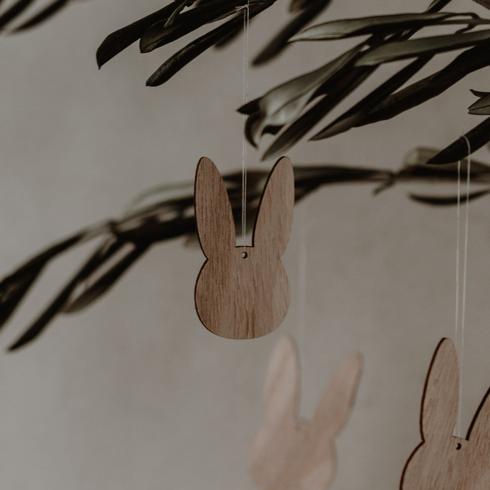 Wooden Pendant Rabbit Natural in a Set of 8 (PU = 8 sets)
