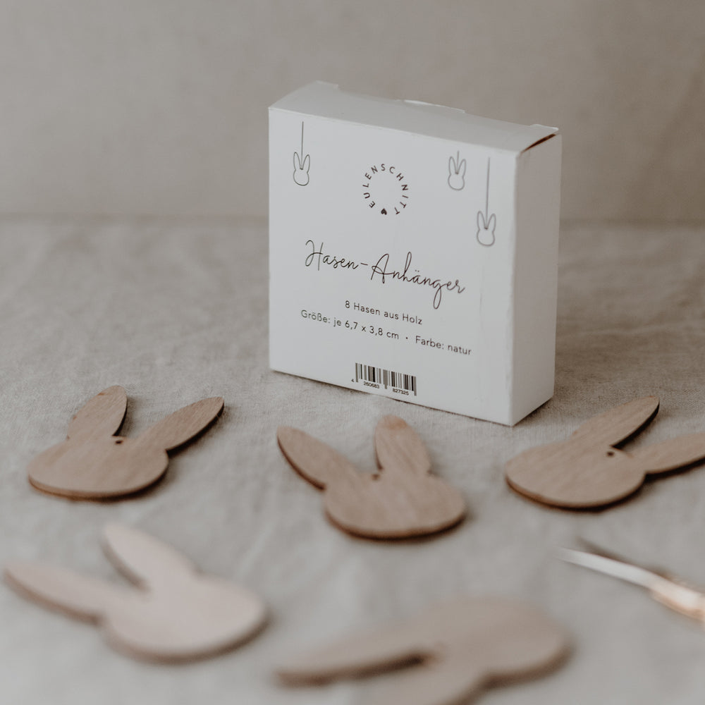 Wooden Pendant Rabbit Natural in a Set of 8 (PU = 8 sets)