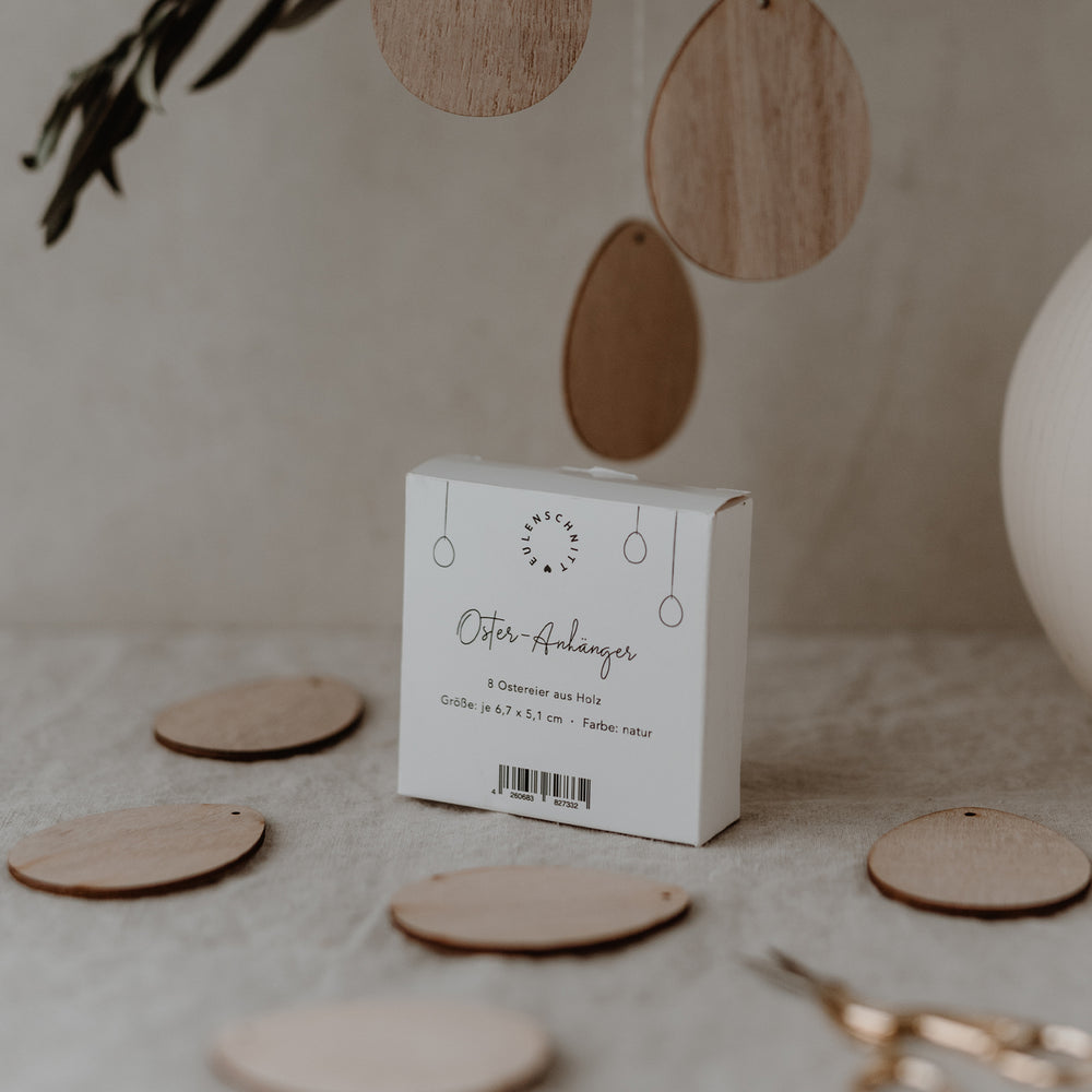 Holzanhänger Eier Natur im 8er Set (VE = 8 Sets)