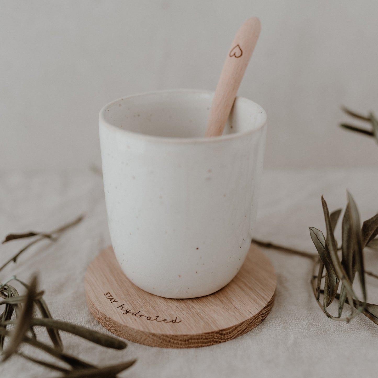 Dessous de verre en chêne Stay hydrated (UE = 8 Pièces)