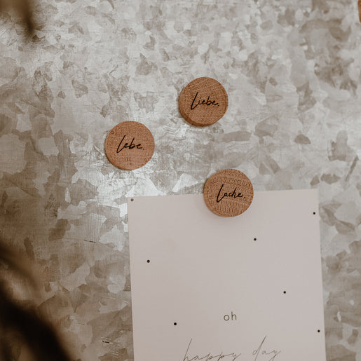 Wooden Magnet Set of 3 Lebe Liebe Lache (PU = 6 sets)