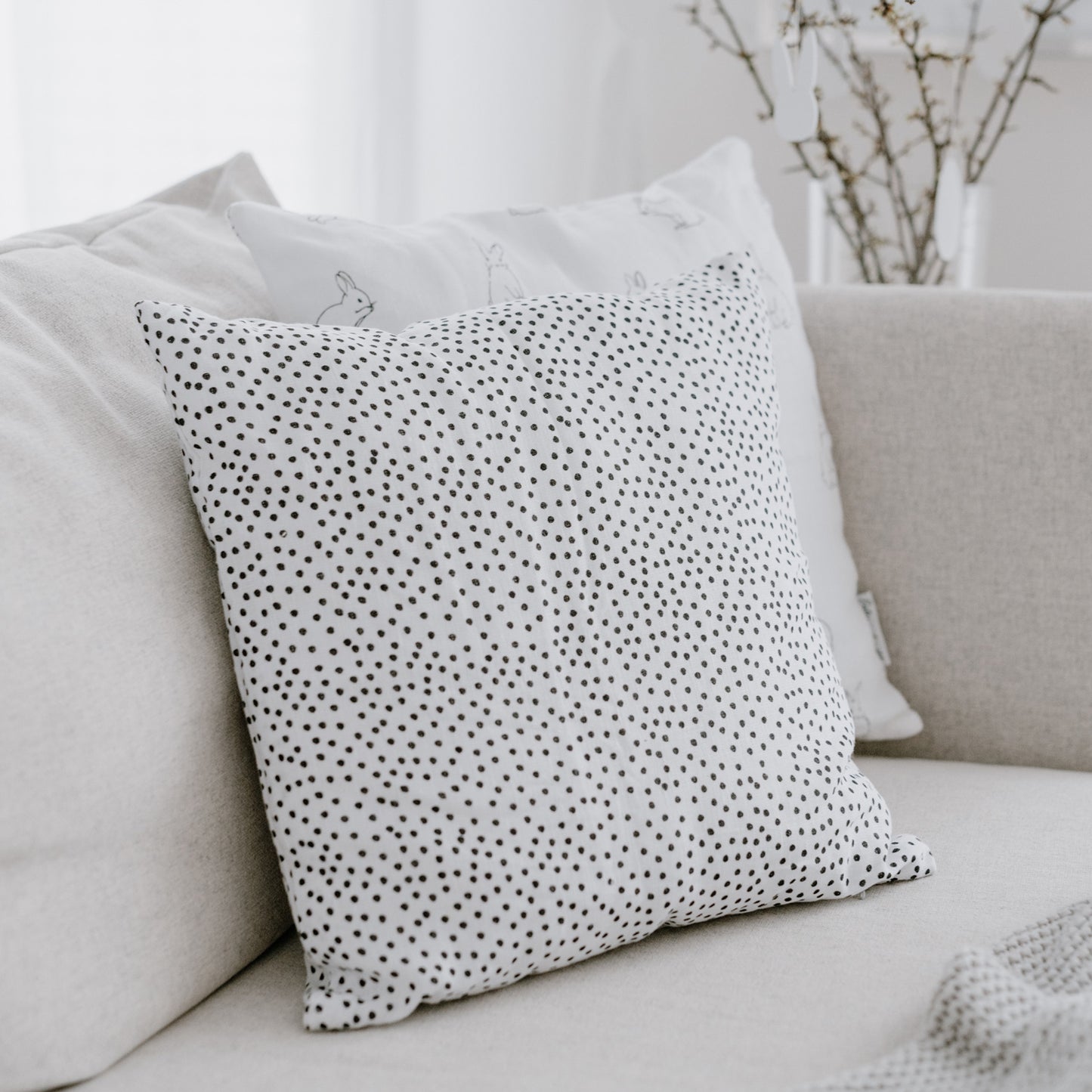 Housse de coussin Pois en lin (UE = 5 Pièces)