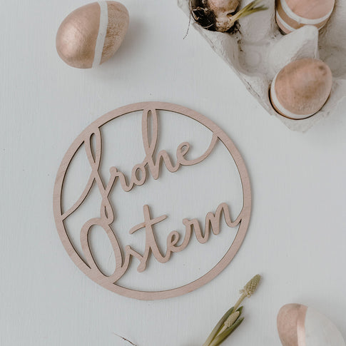 Couronne en bois Frohe Ostern (UE = 8 Pièces)