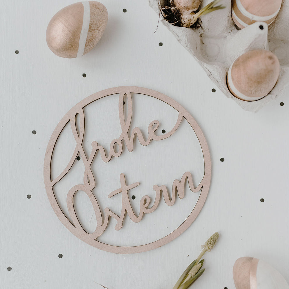 Couronne en bois Frohe Ostern (UE = 8 Pièces)