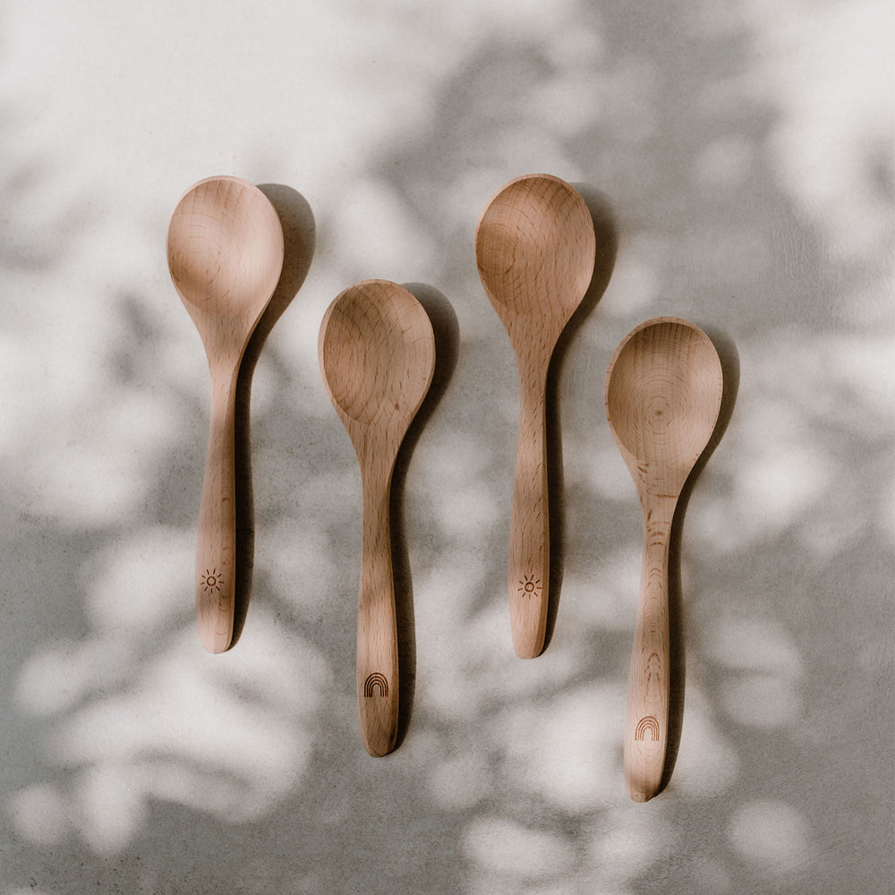 Ensemble de 4 cuillères en bois arc-en-ciel (UE = 8 Pièces)