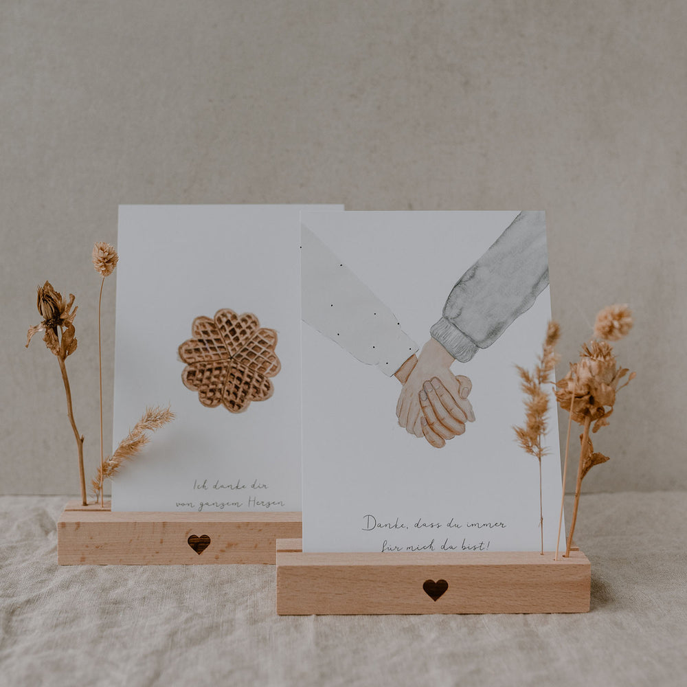 Card and flower holder set of 2 - 12 cm heart natural (PU= 6 sets)