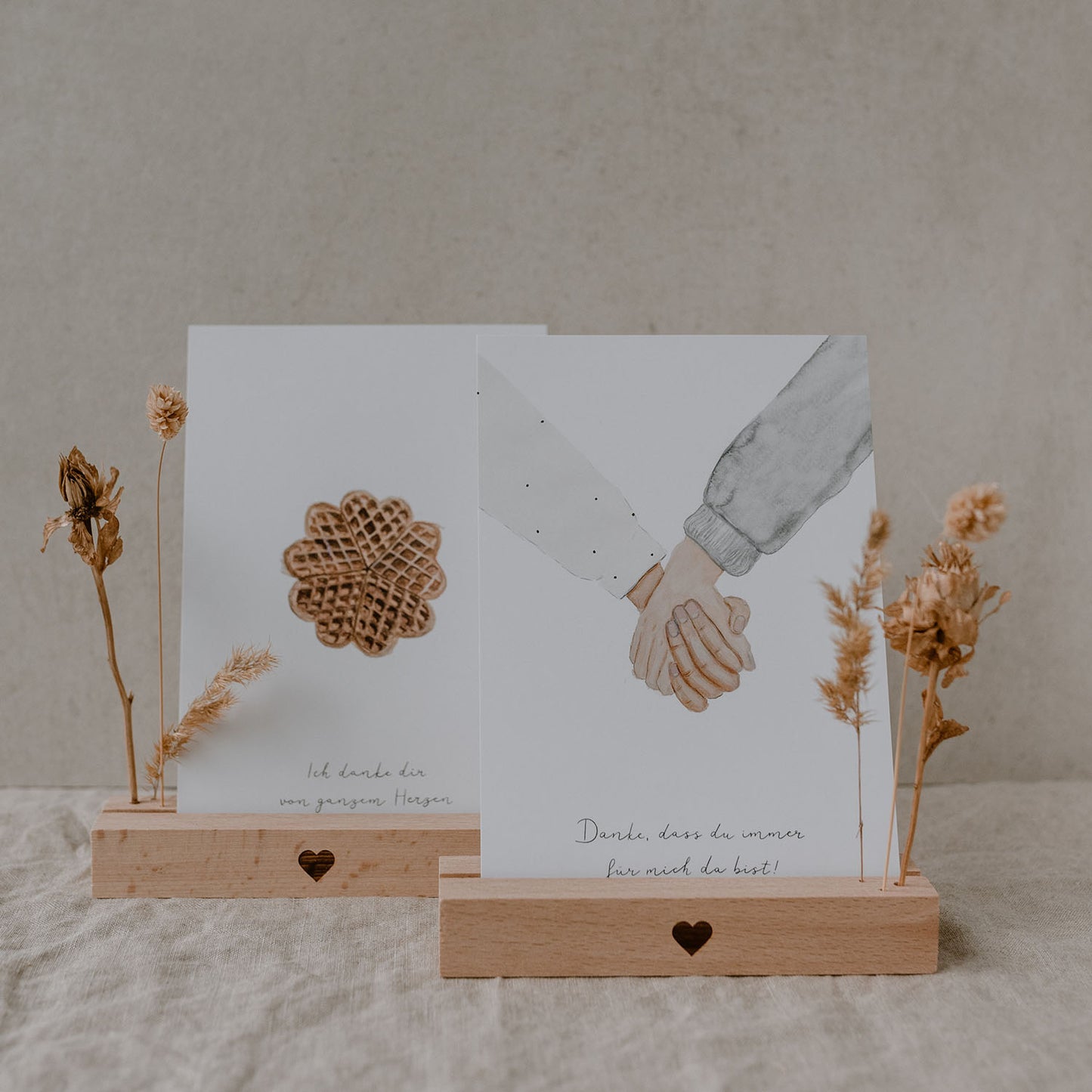 Card and flower holder set of 2 - 12 cm heart natural (PU= 6 sets)