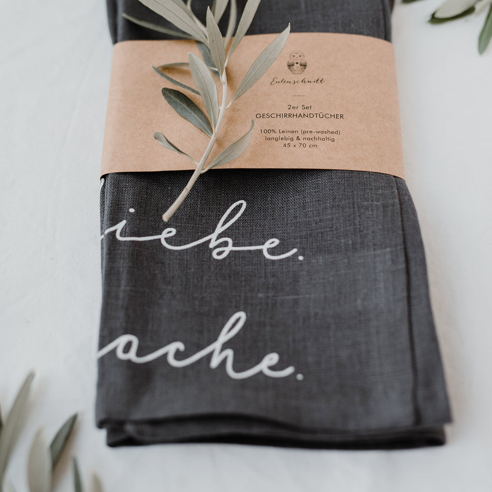 Torchons en lin Lebe Liebe Lache en lot de 2 (UE = 5 Pièces)