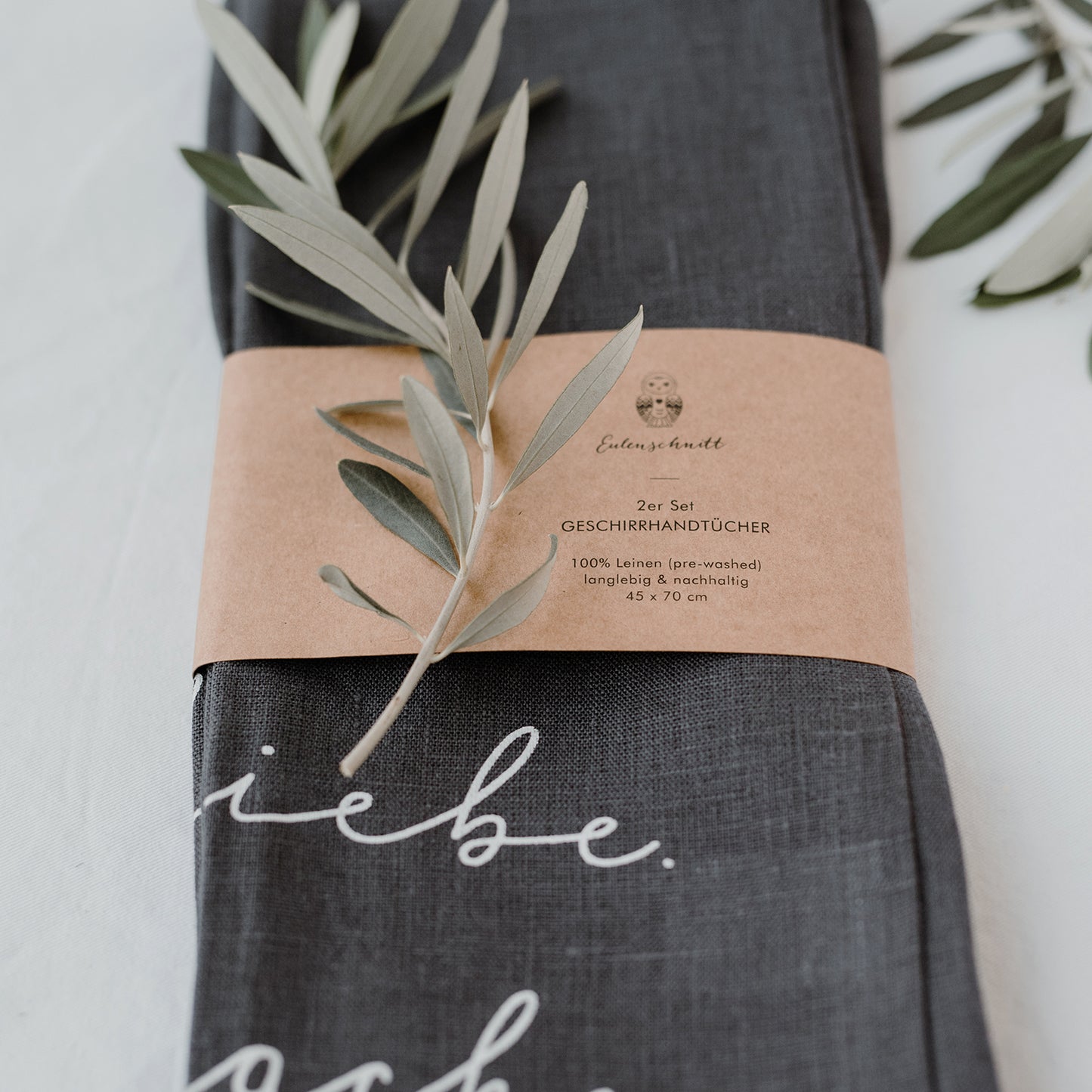 Torchons en lin Lebe Liebe Lache en lot de 2 (UE = 5 Pièces)