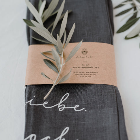 Torchons en lin Lebe Liebe Lache en lot de 2 (UE = 5 Pièces)