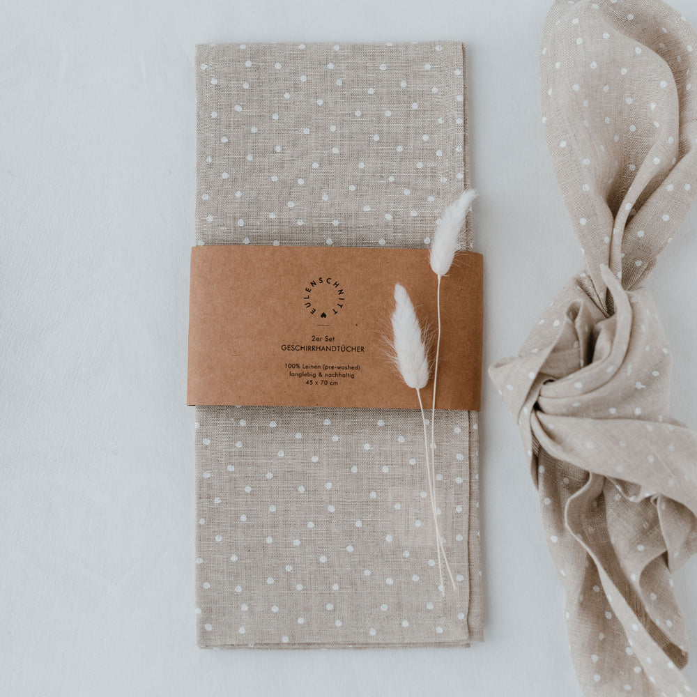 Linen tea towels natural dots in a set of 2 (PU = 5 pieces)