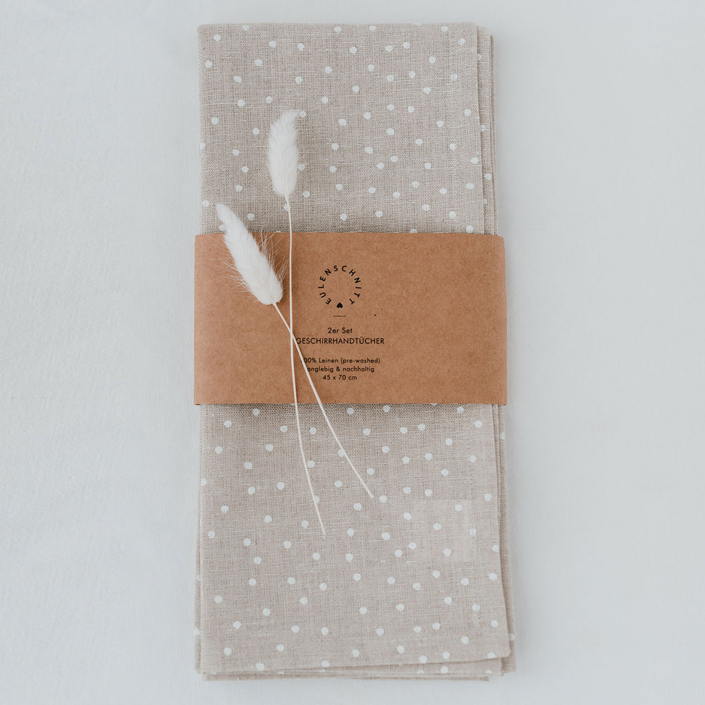Linen tea towels natural dots in a set of 2 (PU = 5 pieces)