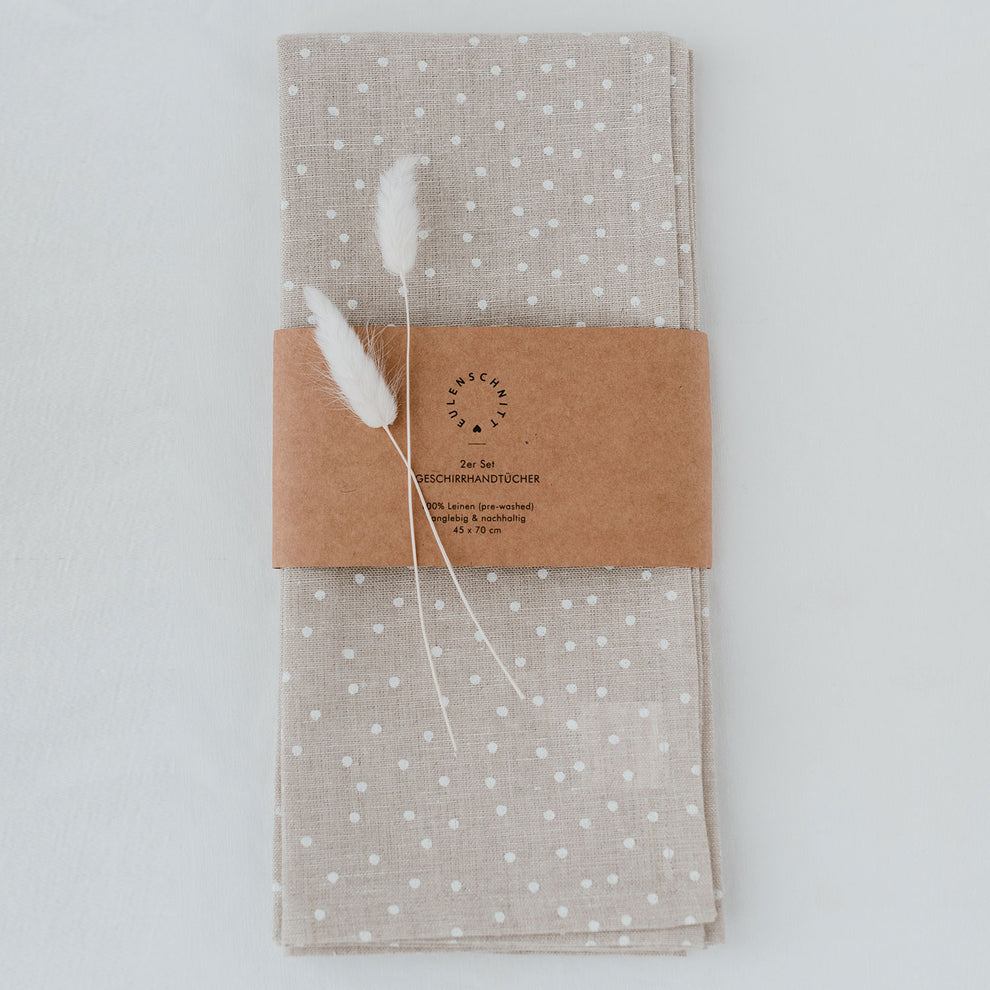 Linen tea towels natural dots in a set of 2 (PU = 5 pieces)