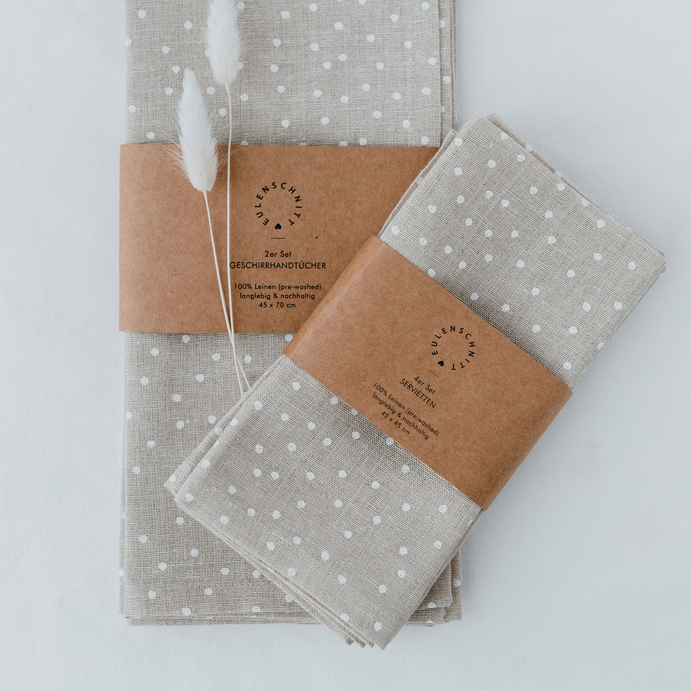 Linen tea towels natural dots in a set of 2 (PU = 5 pieces)