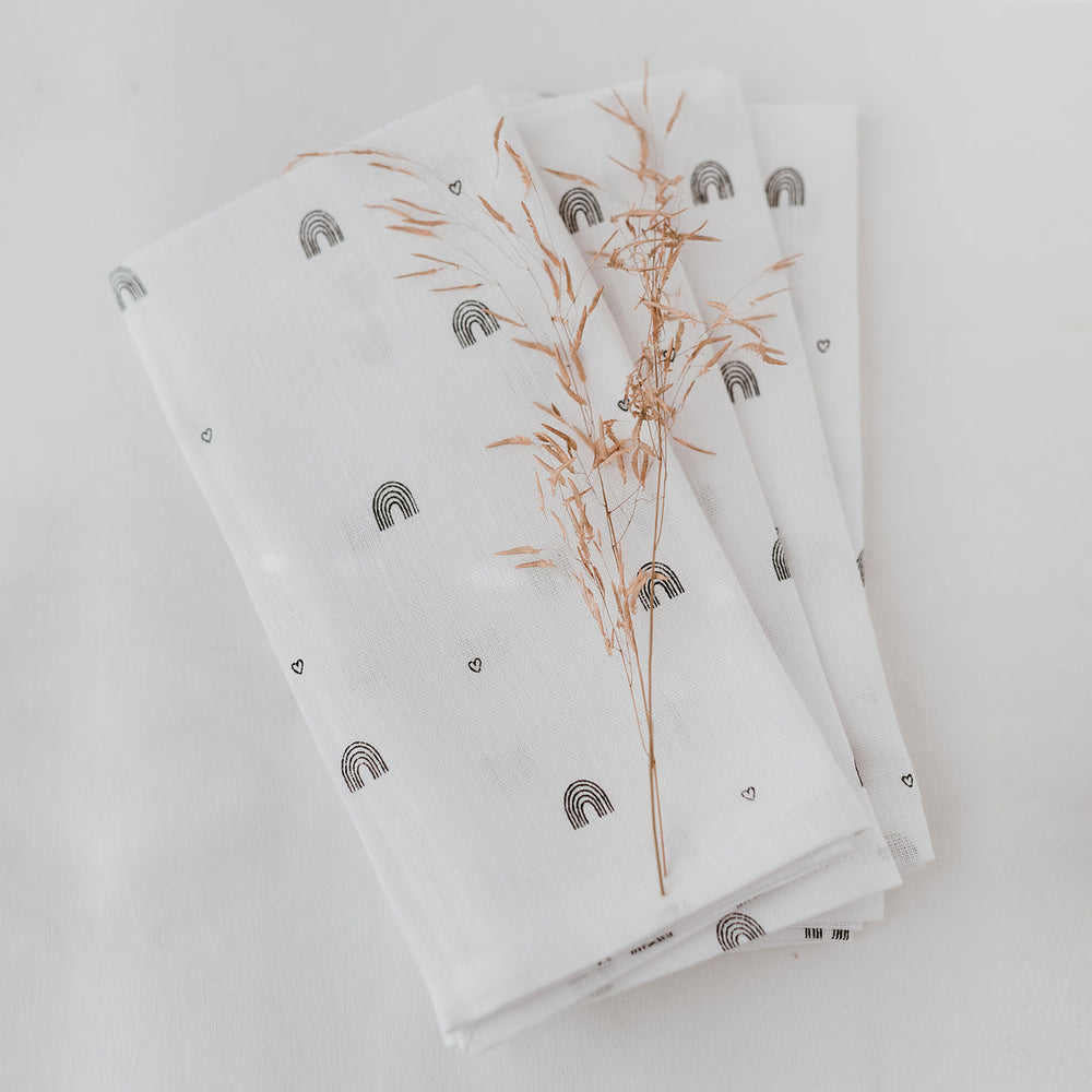 Lot de 4 serviettes en lin "arc-en-ciel" (UE = 5 Pièces)