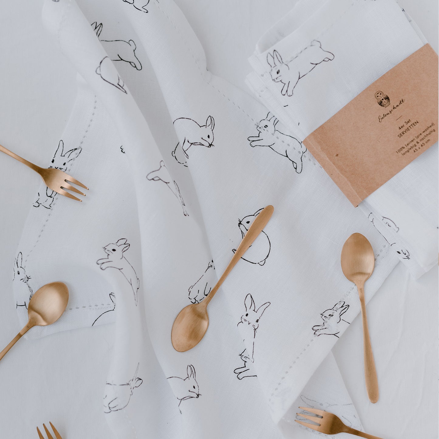 Leinen Servietten Kaninchen im 4er Set  (1 VE = 5 Stück)