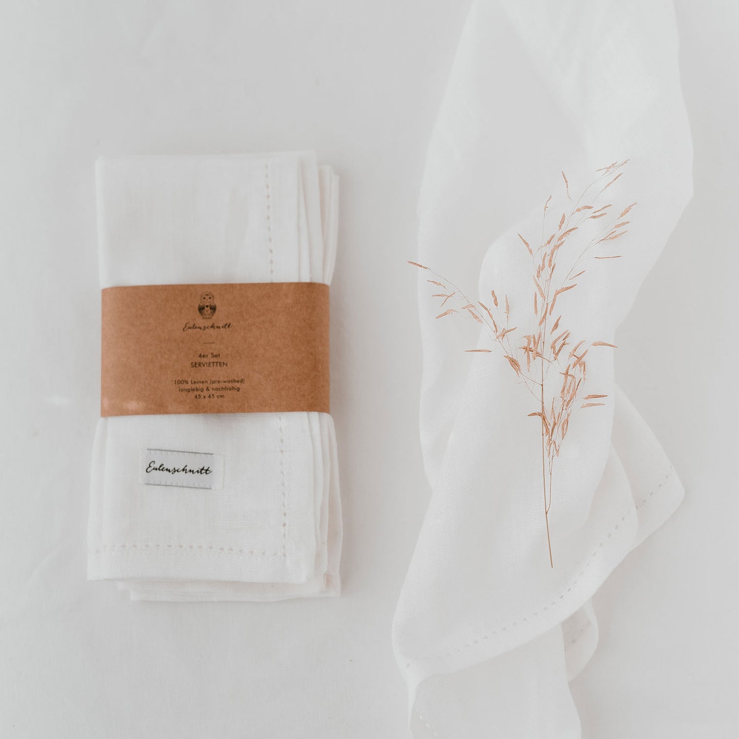 Serviettes en lin blanches en lot de 4 (1 VE = 5 Pièces.)