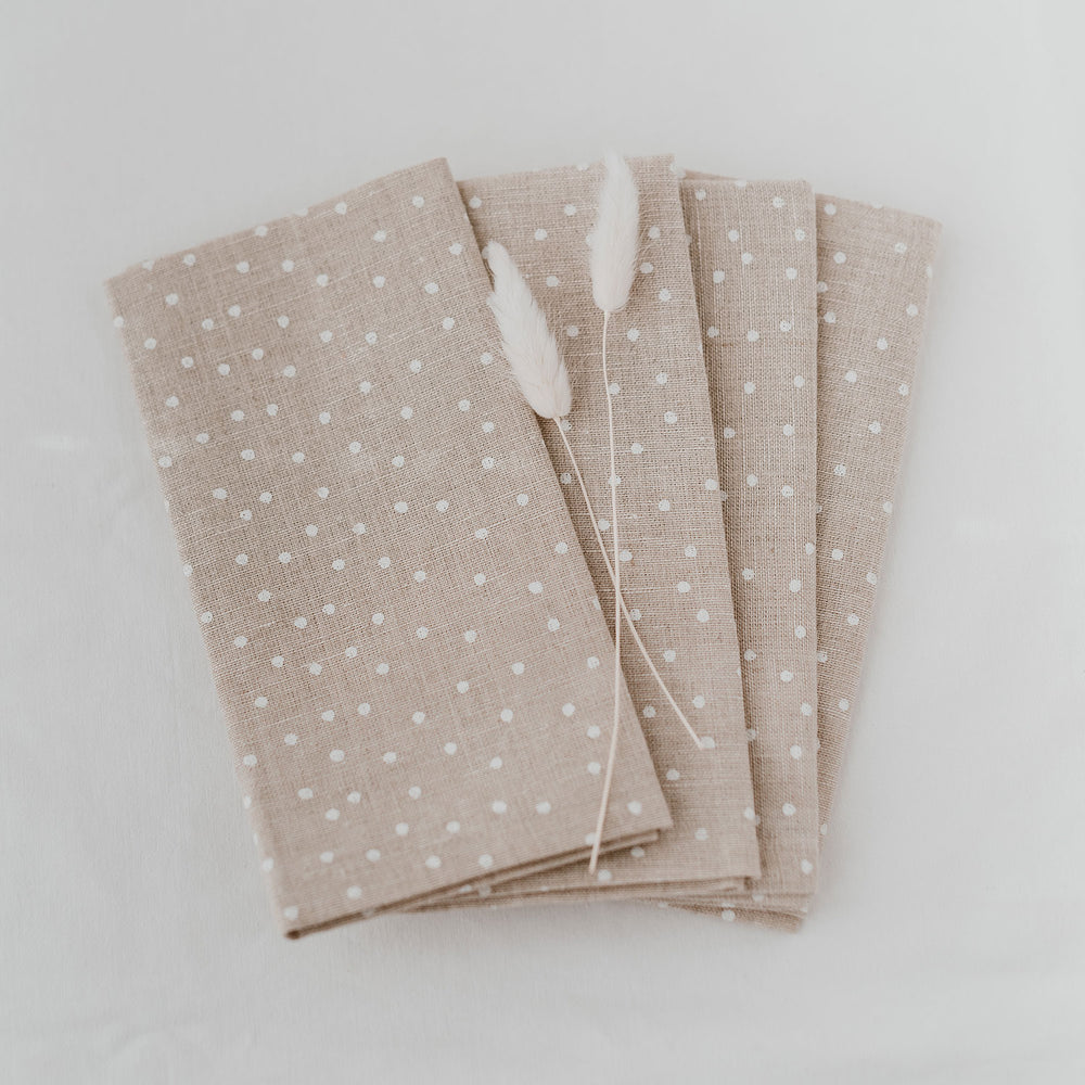 Serviettes en lin naturel à pois en lot de 4 (UE = 5 Pièces)