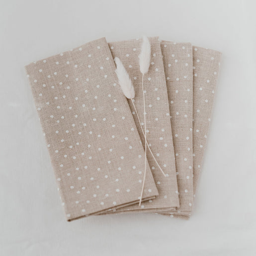 Serviettes en lin naturel à pois en lot de 4 (UE = 5 Pièces)