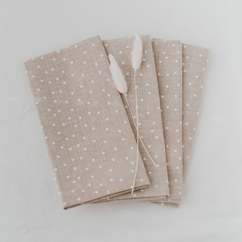 Serviettes en lin naturel à pois en lot de 4 (UE = 5 Pièces)