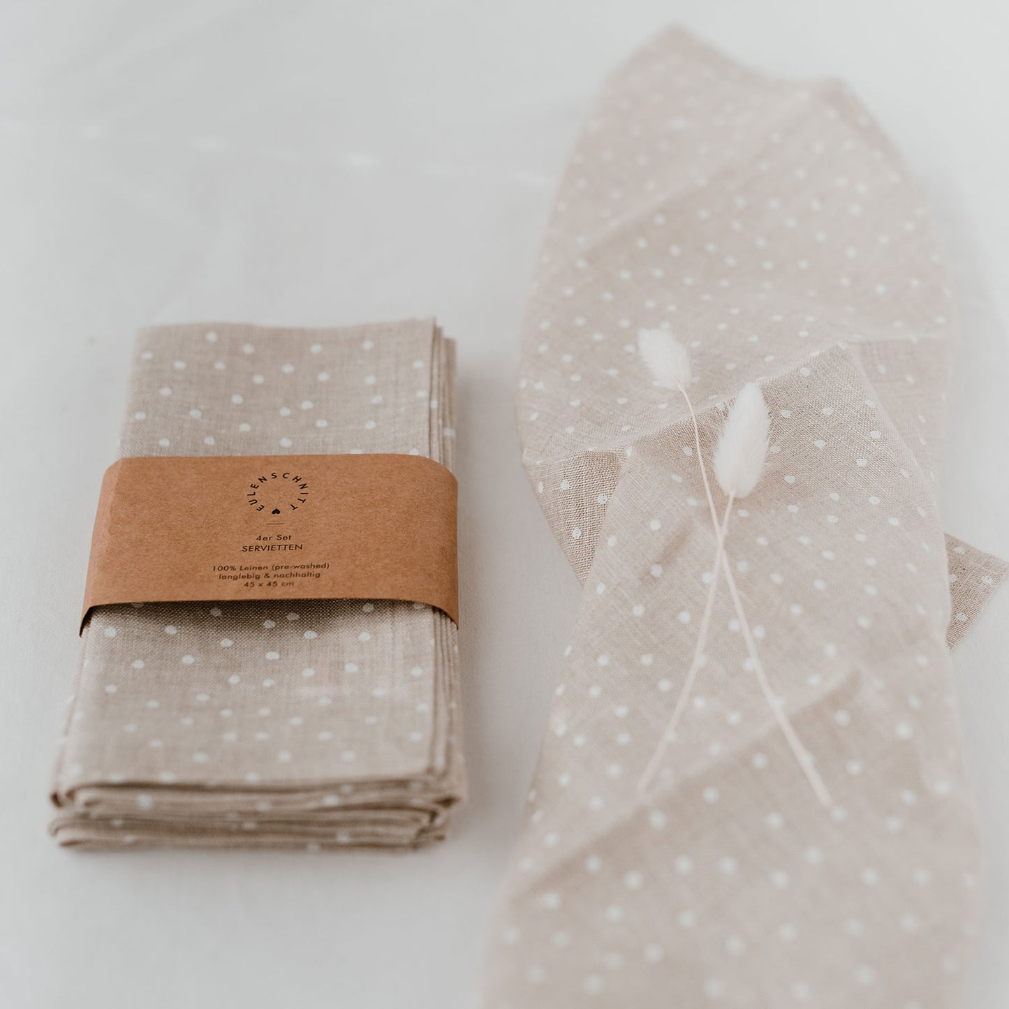 Serviettes en lin naturel à pois en lot de 4 (UE = 5 Pièces)