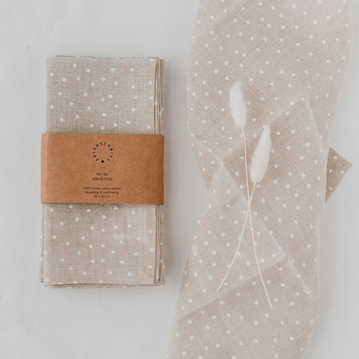 Serviettes en lin naturel à pois en lot de 4 (UE = 5 Pièces)