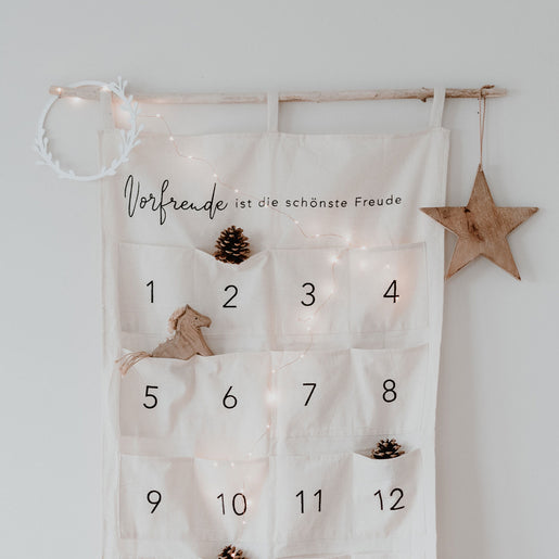Calendrier de l'Avent "Vorfreude ist die schönste Freude/L'anticipation est la plus belle des joies" en crème (UE = 3 Pièces)