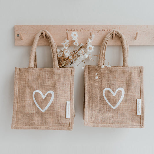 Mini Cabas en Jute "Coeur" en lot de 2 (UE = 5 Pièces)