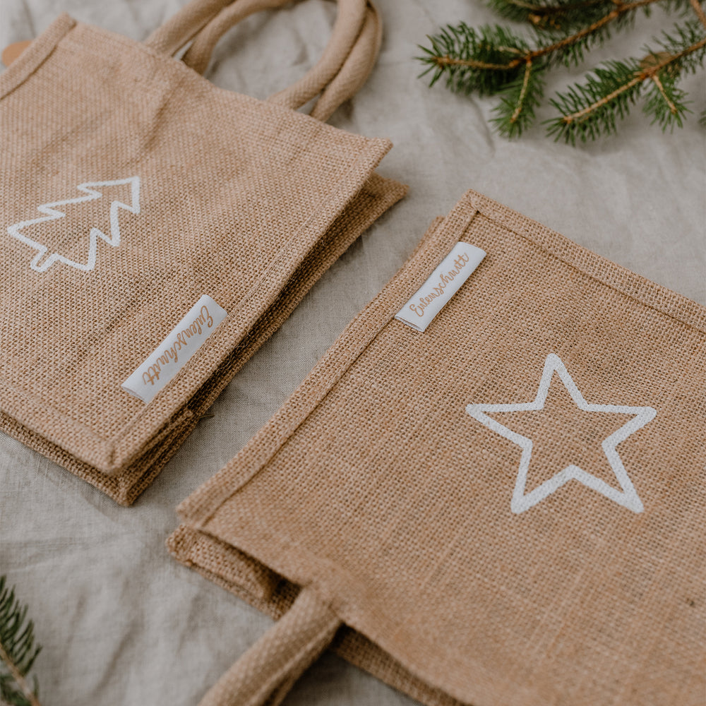 Mini jute shopper star & fir (PU = 5 pieces)