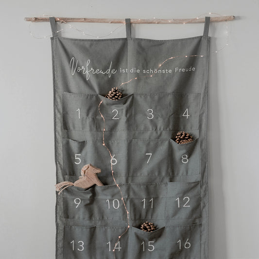Calendrier de l'Avent "Vorfreude ist die schönste Freude/L'anticipation est la plus belle des joies" en gris (UE = 3 Pièces.)